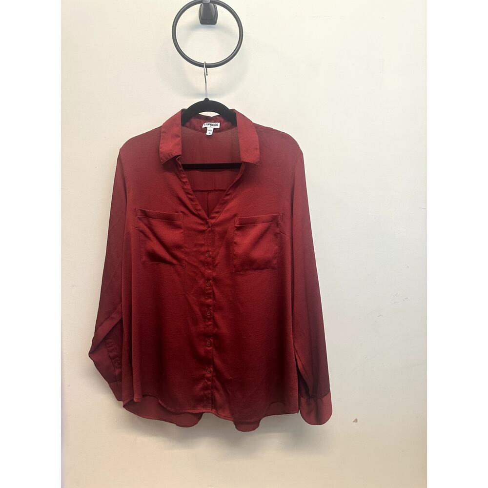 Express Women’s Portofino Shirt XL –Red Button-Up Blouse Long Sleeve Classic Fit